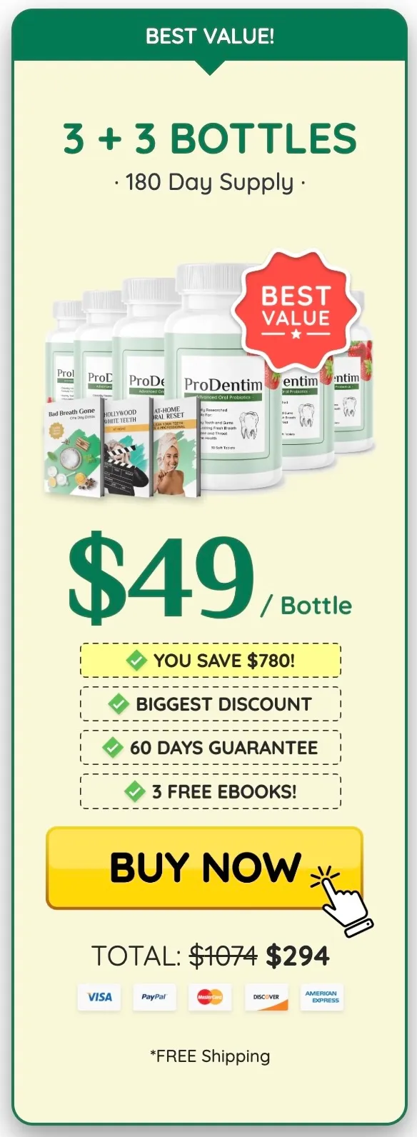 ProDentim 6 bottles supply with free bonuses